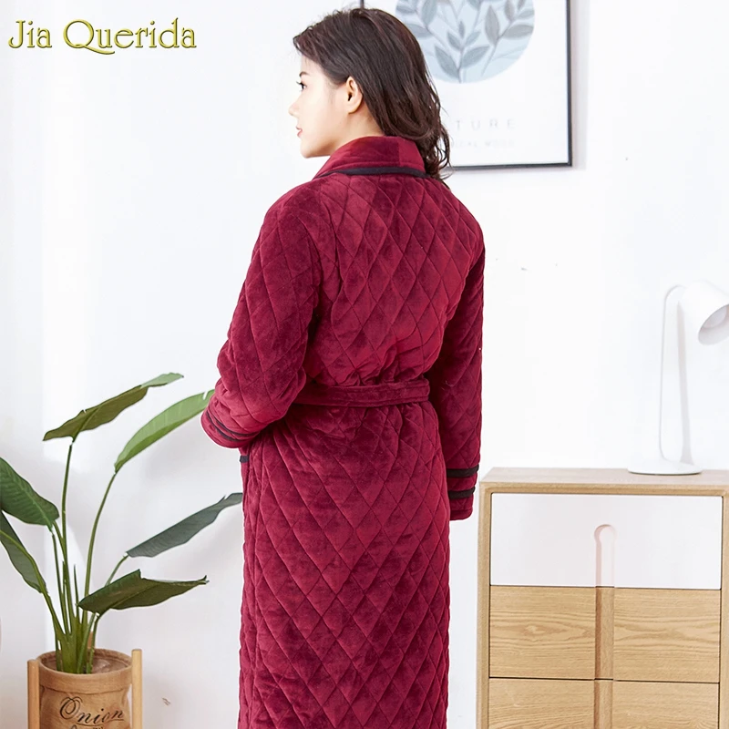 Женский халат с отворотом зимний женский банный размера плюс длинным рукавом