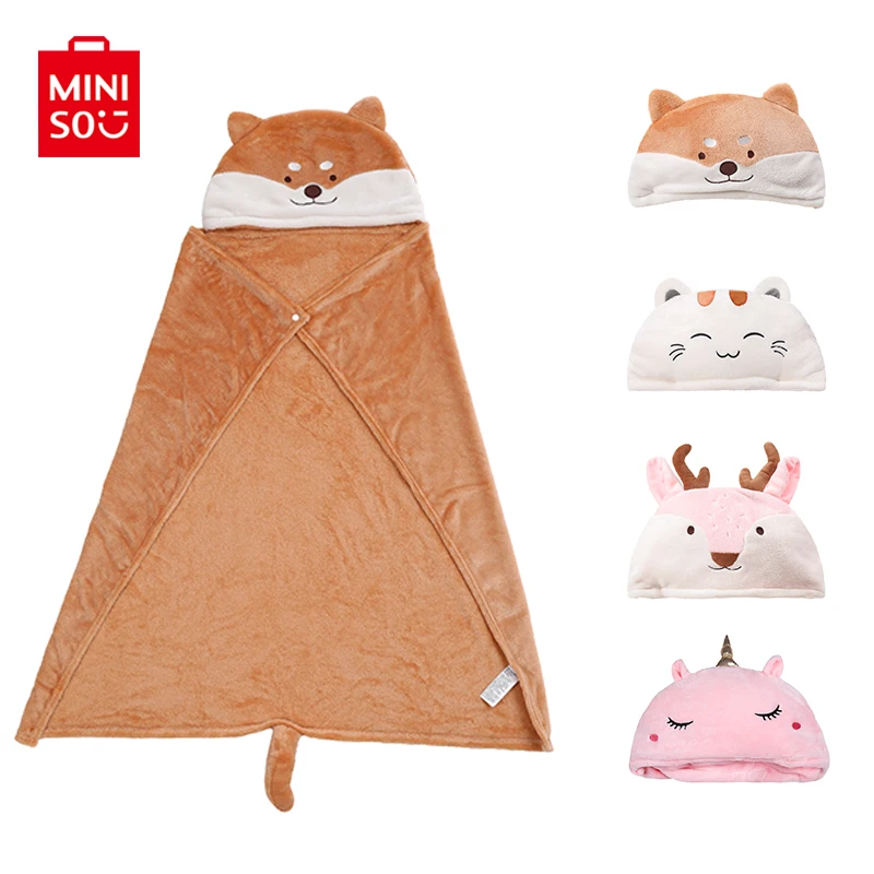 

MINISO Leisure Casual Blanket Anime Cute Hooded Blankets Bedspreads Flannel Blanket Sofa Coral Fleece Kids Children Office