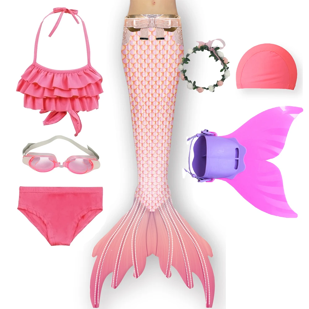 Детский купальник русалки для девочек розовый и синий косплея хвоста купальники