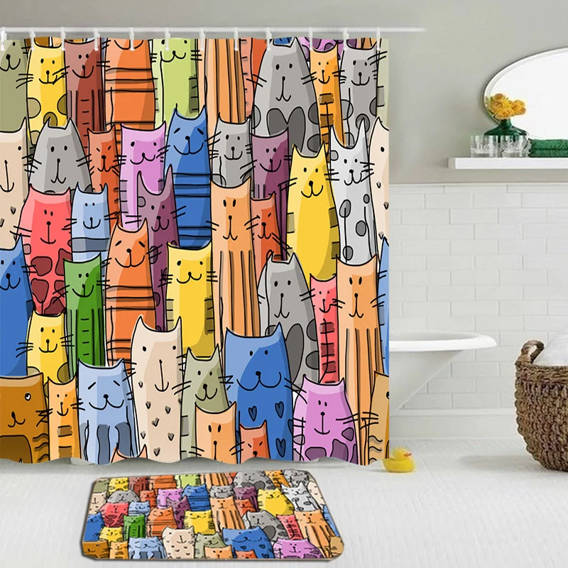2 шт./компл. занавеска для душа с мультяшным рисунком милого кота