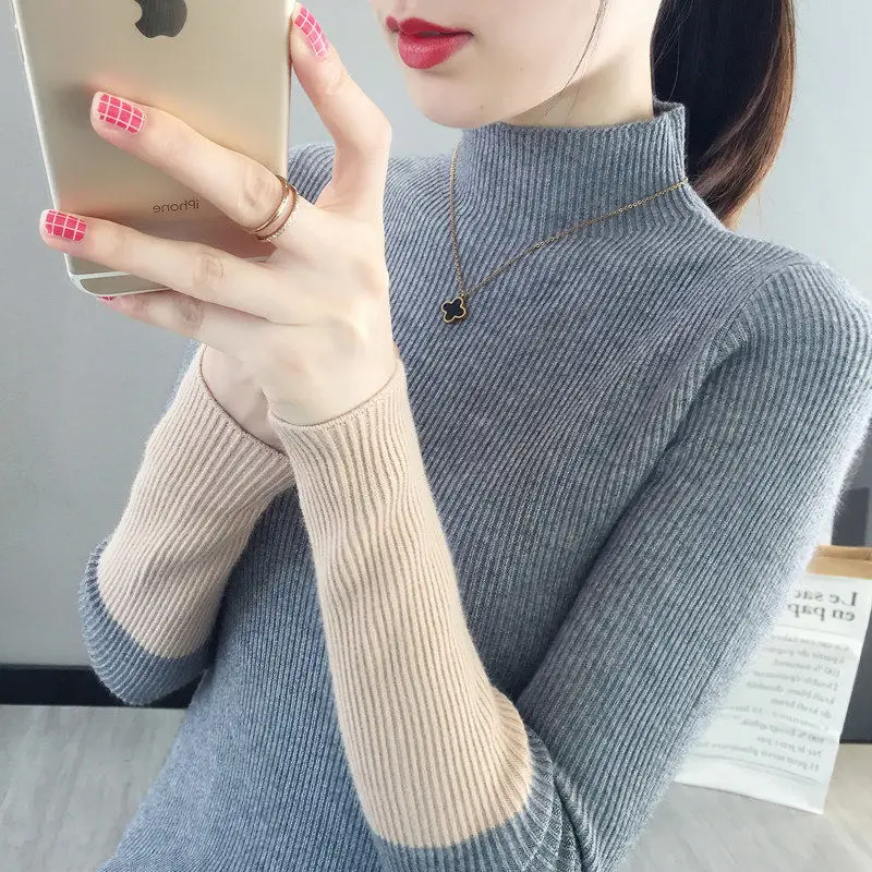 

Semi-high-collar color knit sweater sweater slim slim slim undercover shirt pullover coat Korean version of tide