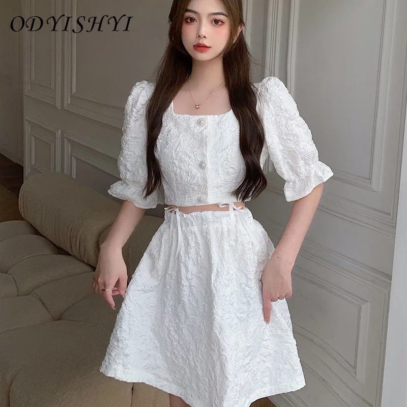 

Women Solid Color Floral Print Slim Shirt Crop Top Female Elegant Loose Mini Skirt Ladies Designed French Style Skirt Set ML240