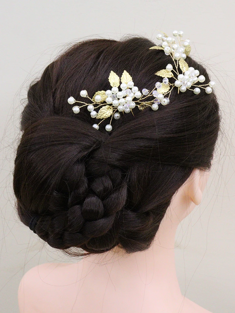Винтаж сусальное золото свадебные заколки для волос ручной работы с жемчужной