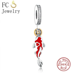 FC ювелирные изделия подходят оригинальный бренд шармы браслет 925 Серебро Золото Цвет удачи красный Карп Рыба монета бусины подвеска изготовление Berloque