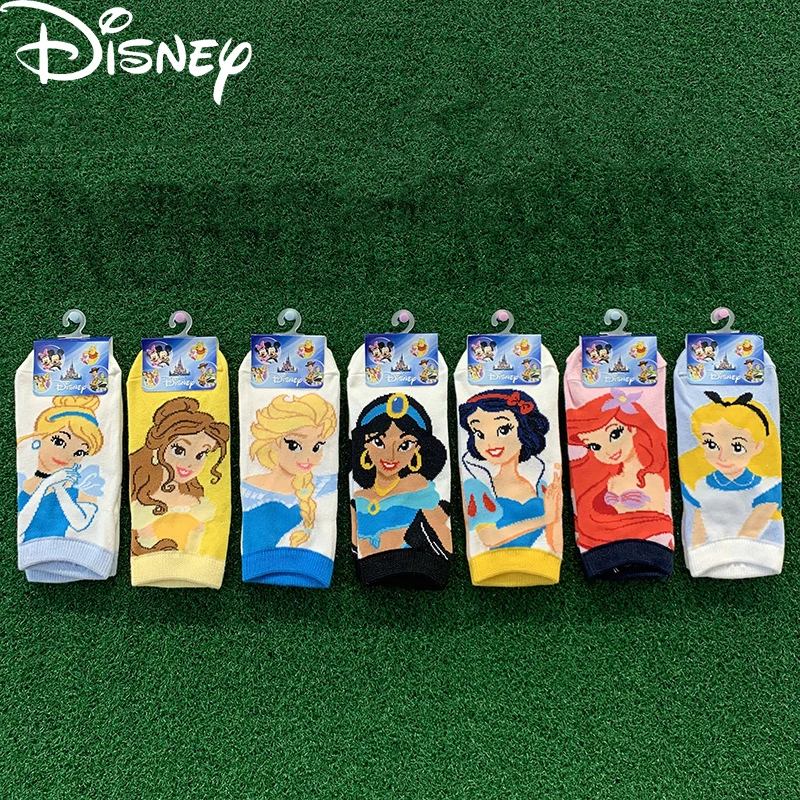 

Носки детские из натурального хлопка, милые Мультяшные носки Принцессы Disney, Русалка, принцесса, Анна, Белоснежка, жасмин, Нескользящие