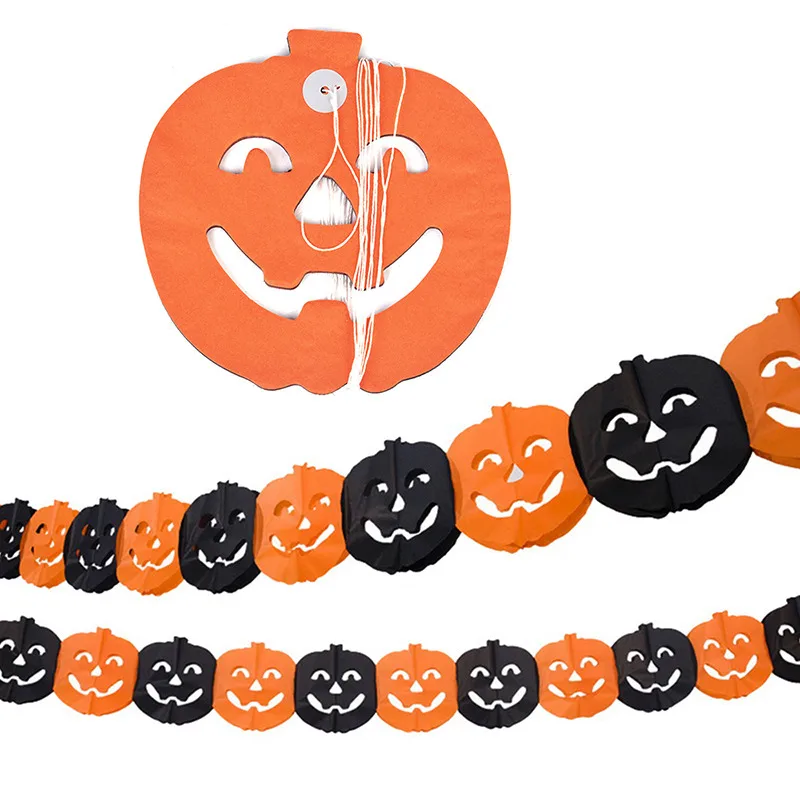 

Halloween Venue Decoration Banner Skeleton Spiders Masquerade Party Paper Bunting Flag Pull Flag Decor Door Hanging Maple Wreath