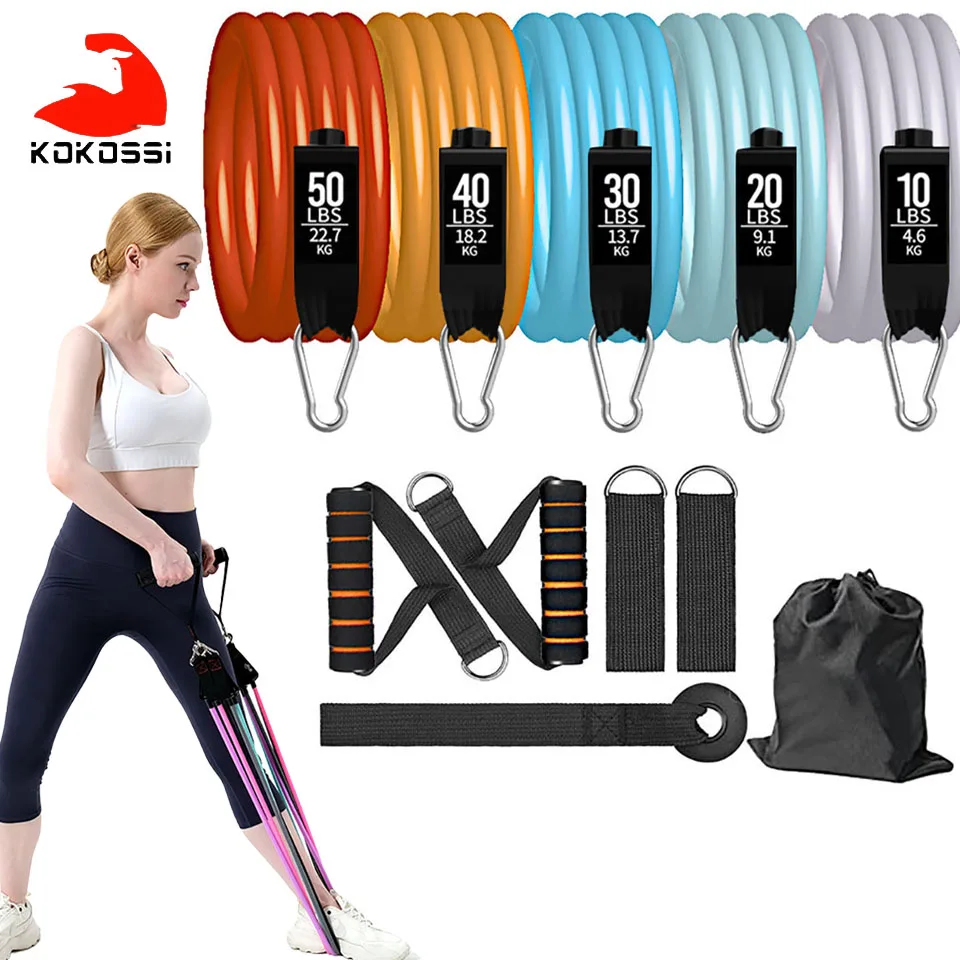 

KoKossi 11Pcs/Set 150LBS/200LBS Resistance Band Yoga Pull Rope Muscle Strength Training Home Gym Fitness Equipment Exercise Tool