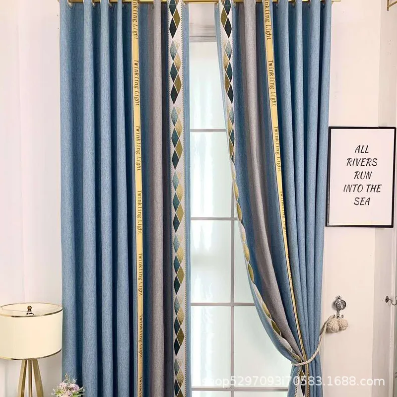 

Modern Minimalist Cashmere Chenille Curtains Nordic Seamless Stitching for Living Room Bedroom Study Curtains Tulle Custom