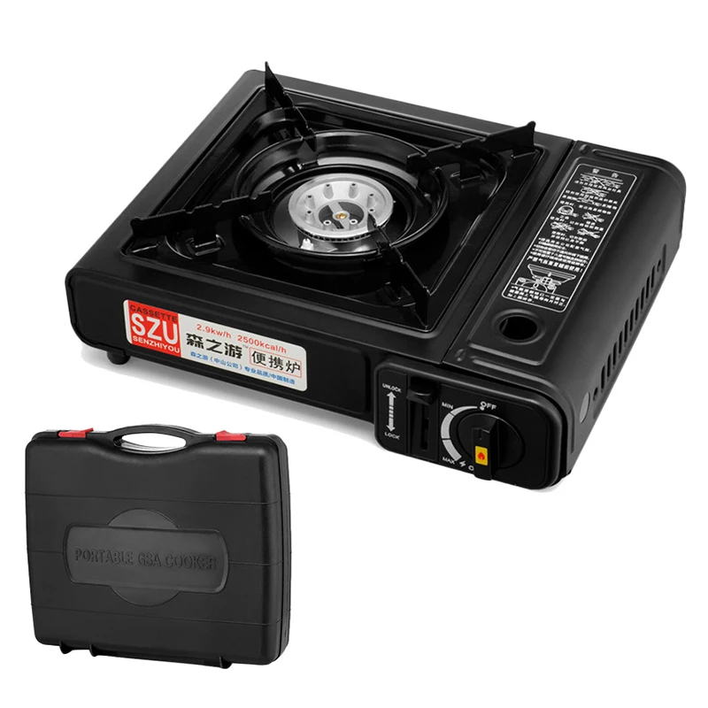 Черная наружная портативная Кассетная газовая плита ветрозащитная дикая