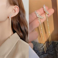 lifefontier elegant zircon crystal long tassel earrings for women girls gold color metal korean dangle earrings wedding jewelry