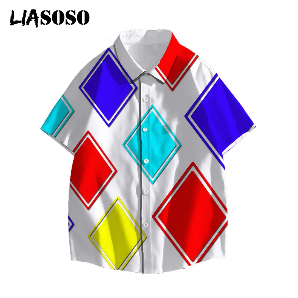 

LIASOSO Summer Men Geometry Three-Dimensional Graphic Casual Fashion Hawaiian 3D Printed Short-Sleeve Tops Women Beach Shirts