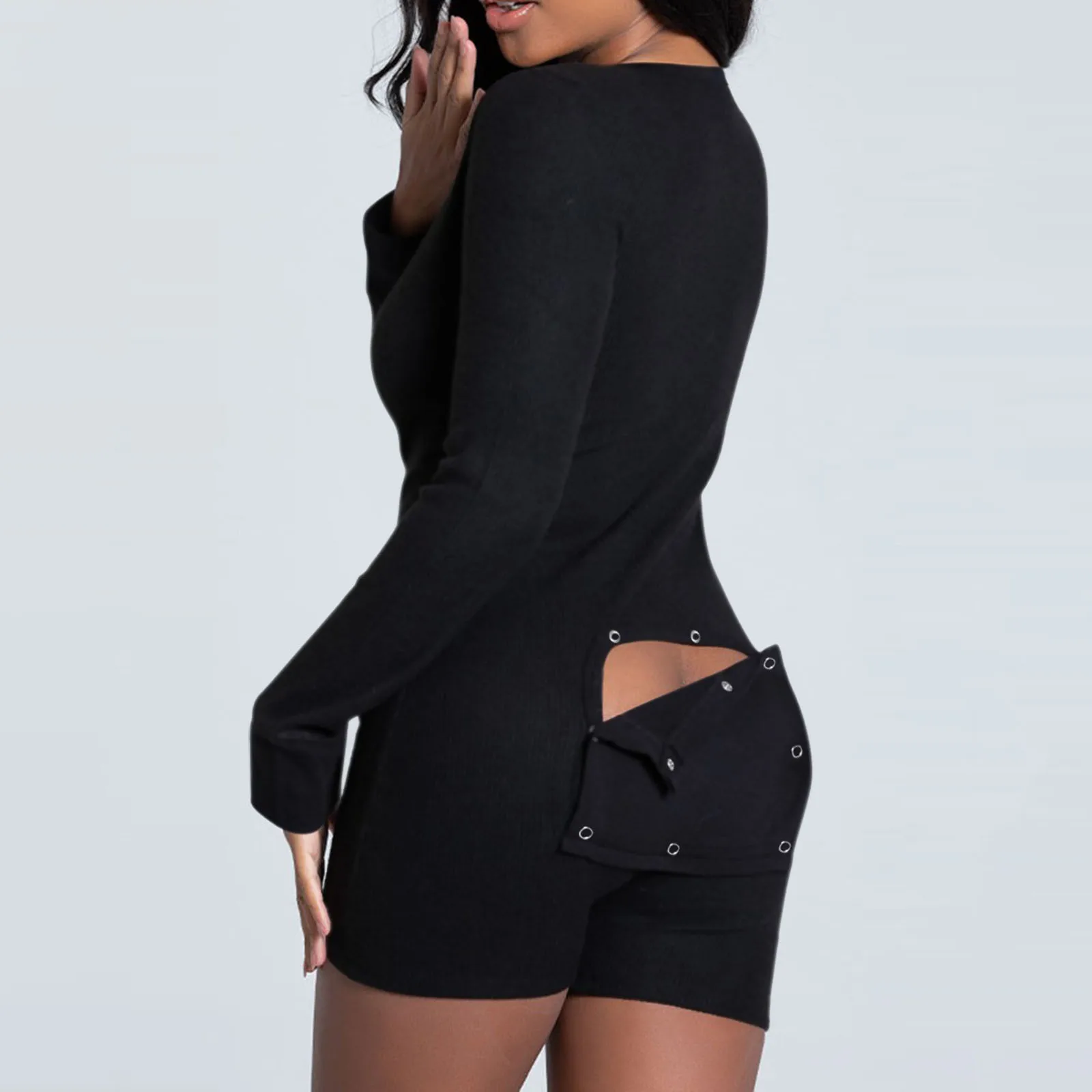 

Women Sexy Onesies Pijamas Functional Buttoned Flap For Adults Sleepwear Women's Open Butt Pajamas Solid Color Nighties