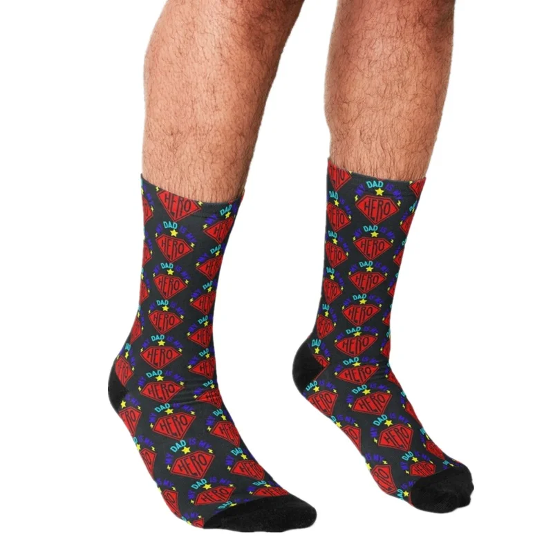 

Funny Father's day Men's socks my dad is my hero Printed rock hip hop Men Happy Socks boys street style Crazy Socks for men