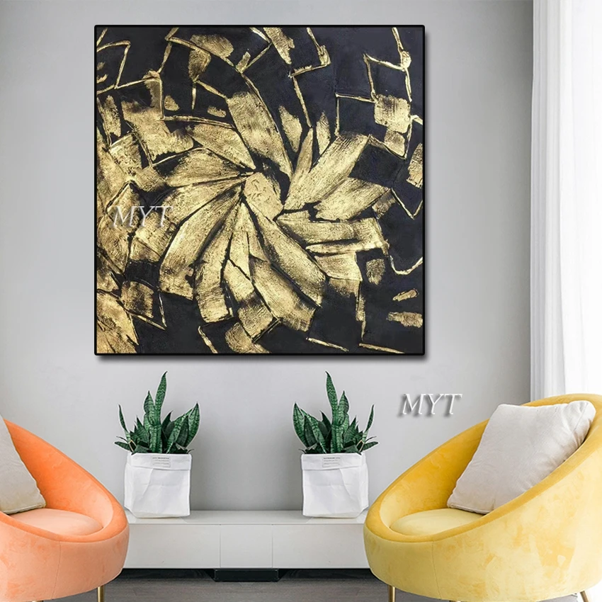 Абстрактная Золотая фольга ручной работы картина маслом холст настенное
