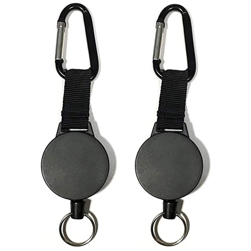 

2 PCS Retractable Badge Holder Scroll High Elasticity Retractable Keychain Carabiner Fixing Clip Easy-Pull Carabiner