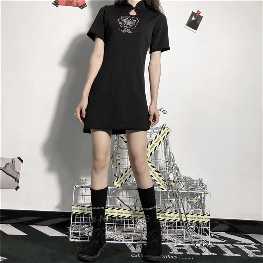 Женское платье Ципао с вышивкой черное готическое в китайском стиле|Чонсамы| |