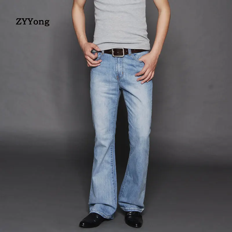 2020 New Light Blue Mens Big Flared Jeans Boot Cut Leg Trousers Loose Male Designer Classic Denim Jeans Bell Bottom Jeans for Me
