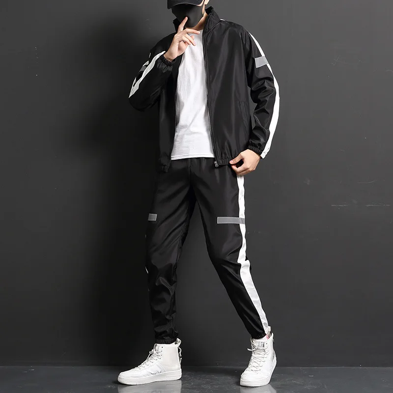 

men clothing 2021 autumn and winter new men's casual sports suit men's Korean style slim reflective top men's and women's suits