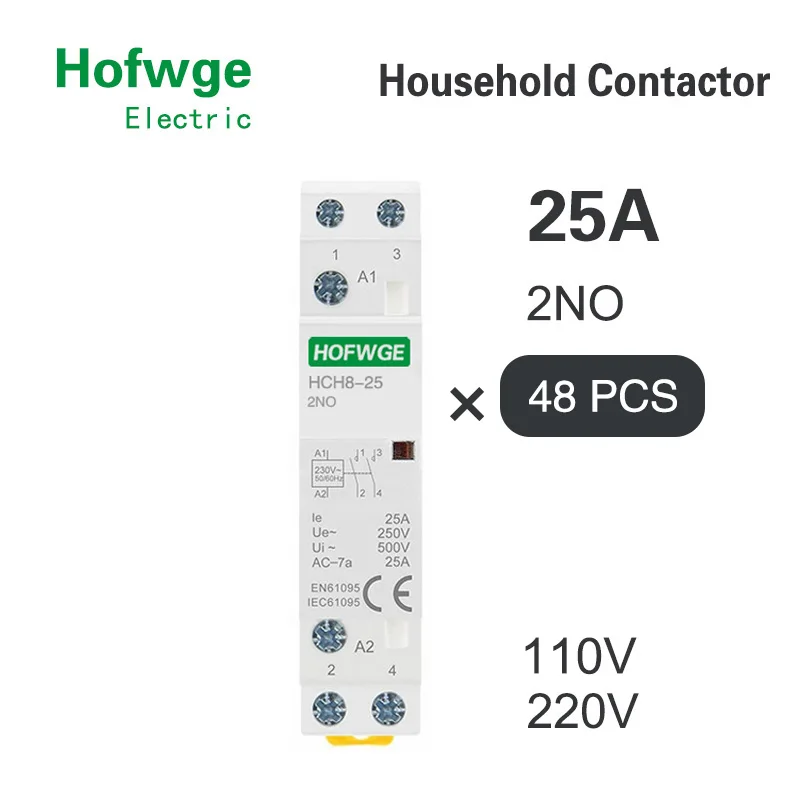 HCH8-25 48 шт. модульный контроллер контактора 2P 2NO 220 В, автоматический бытовой контактор, тип Din-рейки