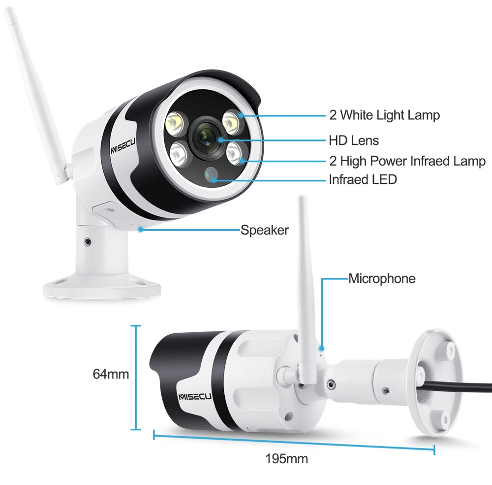 MISECU H.265 1080P wifi IP камера AI обнаружения человека двухстороннее аудио Открытый P2P Полный Цвет ночного видения P2P 2.0MP беспроводной проводной