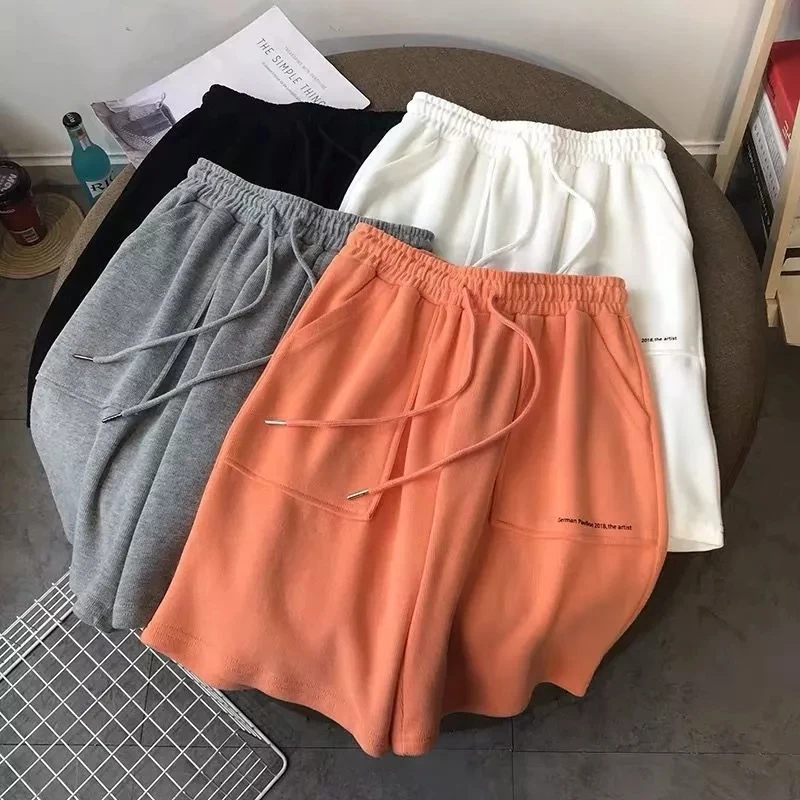 

New Women Summer Casual Loose Letter Print Drawstring Leisure Hip-hop Daily All-match Jogger Sweatpants Pocket Wide Leg Short