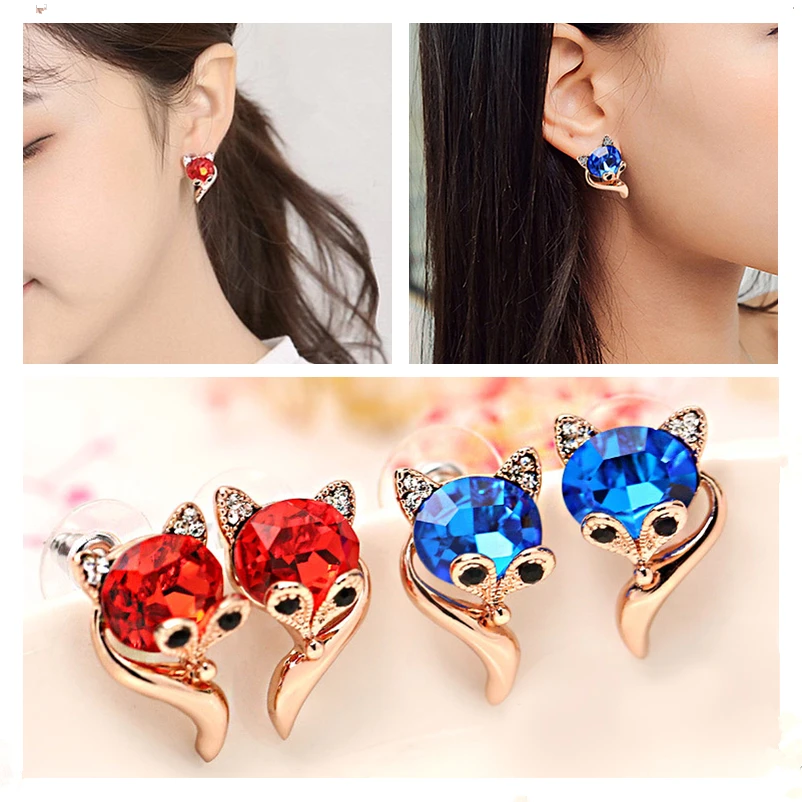 Милые Кристальные синие серьги в виде лисьей морды для женщин ювелирные изделия