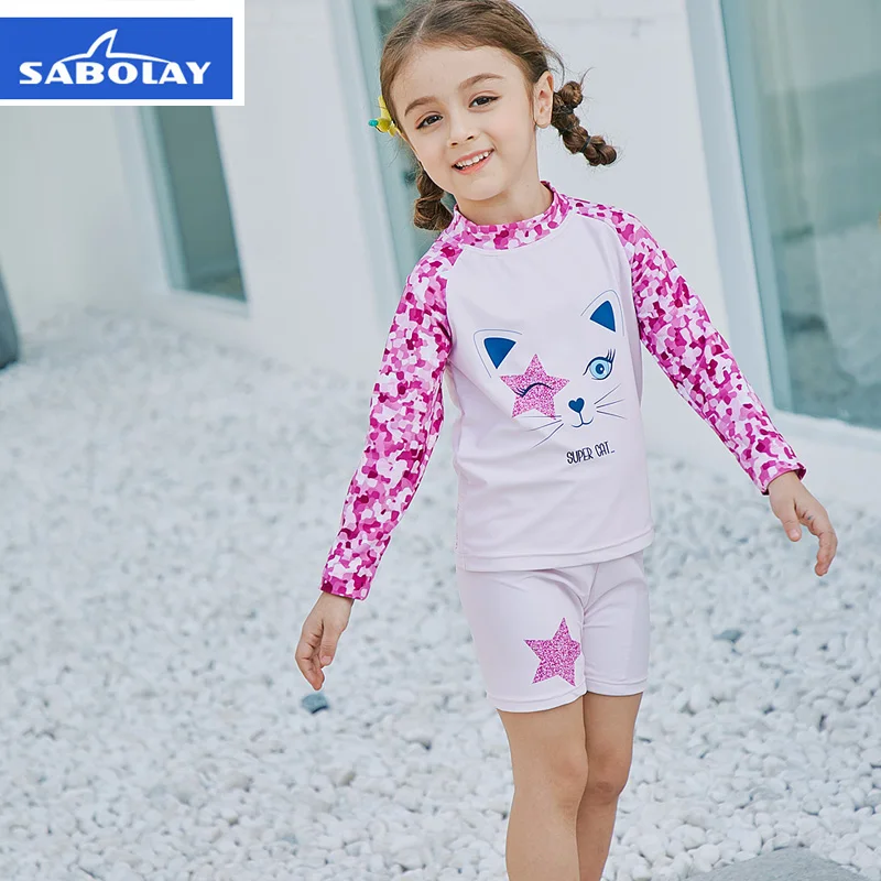 Купальный костюм для девочек Детский двойка с рисунком защитой от УФ