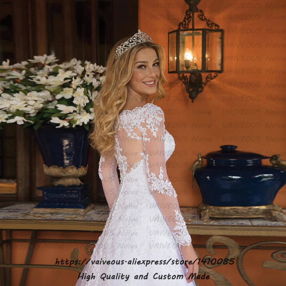 Женское свадебное платье с длинным рукавом прозрачное фатиновое бусинами на