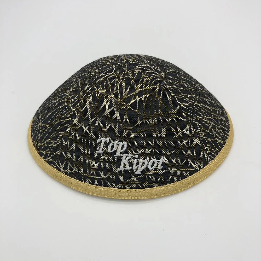 Золотая нить на черном атласном жаккваде KIPPA KIPPOT KIPOT с белой вышивкой для свадьбы |