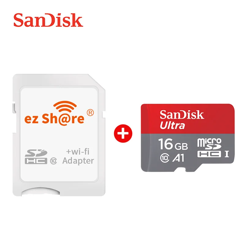 A1 16G-EZ Ezshare беспроводной wifi адаптер+ SanDisk Ultra 16 ГБ 32 ГБ класс 10 TF карта памяти Micro SD карта 64 Гб 128 Гб карта памяти - Емкость: A1 16G-EZ