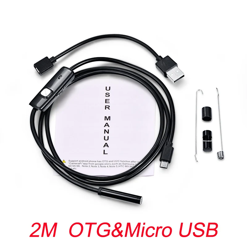 2M OTG USB 2 м 1 м 7 мм эндоскоп камера Гибкая IP67 водонепроницаемый осмотр бороскоп камера для Android ПК ноутбук 6 светодиодов регулируемый - Цвет: 2M OTG USB