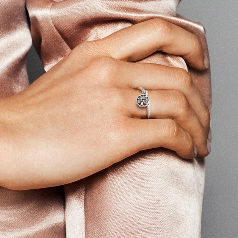 Женское серебряное кольцо CUTEECO свадебное с кристаллом Древо жизни романтическое