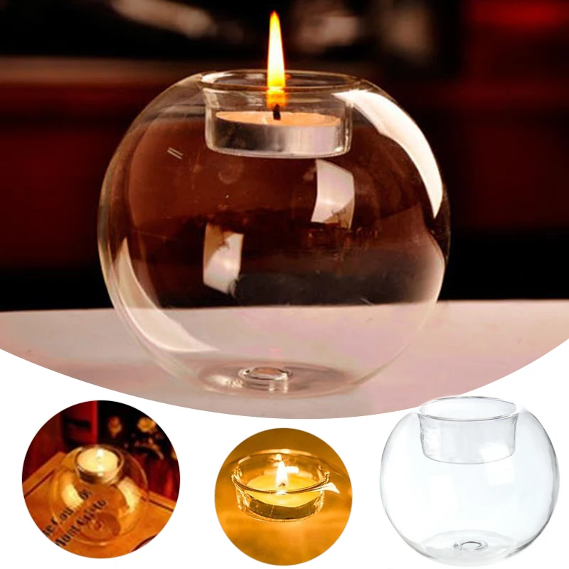 

1/3/5/10Pcs Round Hollow Glass Candle Holder Wedding Candlestick Crystal Vase Bar Party Home Dining Decor Microlandschaft 10cm