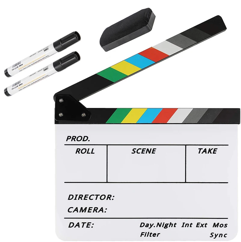 

Professiona Acrylic Film Clapperboard Plastic Film Clapper Cutting Action Scene Caliper Board With 2 Pens + 1 Blackboard Eraser