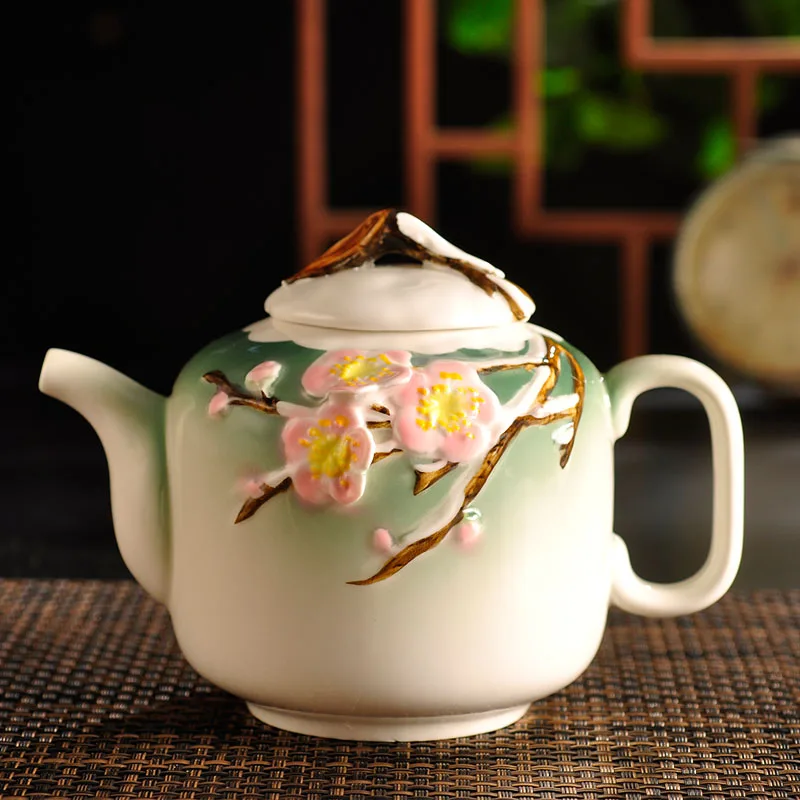 

Эмаль plumblossom подглазурного цветной керамический чайник фильтр бытовая ручная роспись с трехмерной аппликацией в виде здоровья кипения чай...