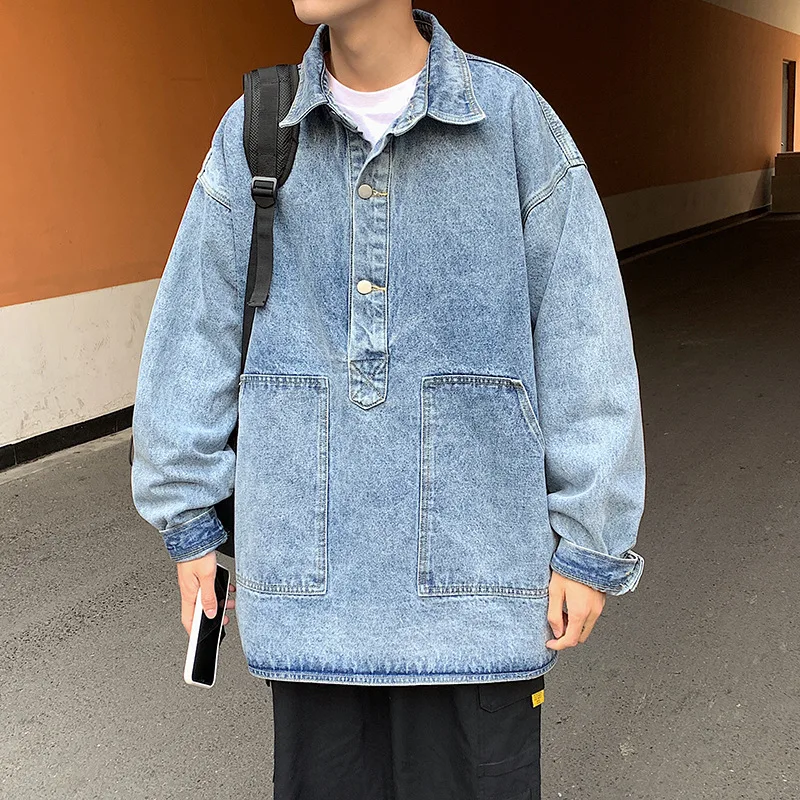 

2021 Spring Autumn Retro Denim Jackets Male Korean Student Cargo Jacket Tops Men Solid Color Vintage Pullover Casual Jean Jacket