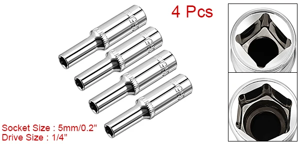 5mm 4pcs Uxcell 2 шт. 4 шт. 1/4 дюймовый накопитель, 4 мм, 5 мм, 7 мм, 8 мм, 9 мм, 10 мм, 12 мм, 13 мм хром-ванадиевая 6-точечный глубокое гнездо метрических ockets - Цвет: 5mm 4pcs