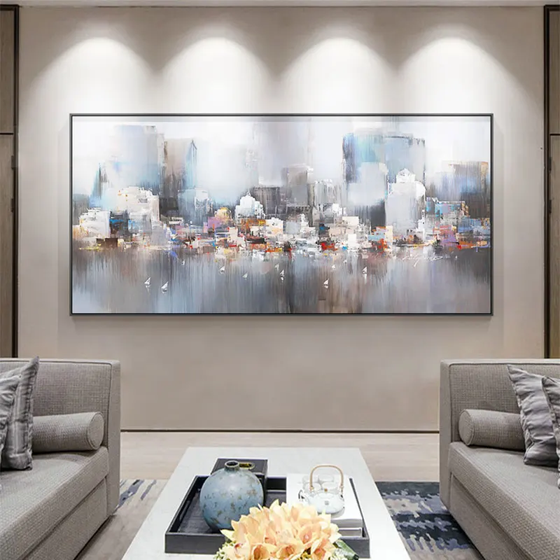 Современный абстрактный пейзаж холст живопись город здание плакаты и принты