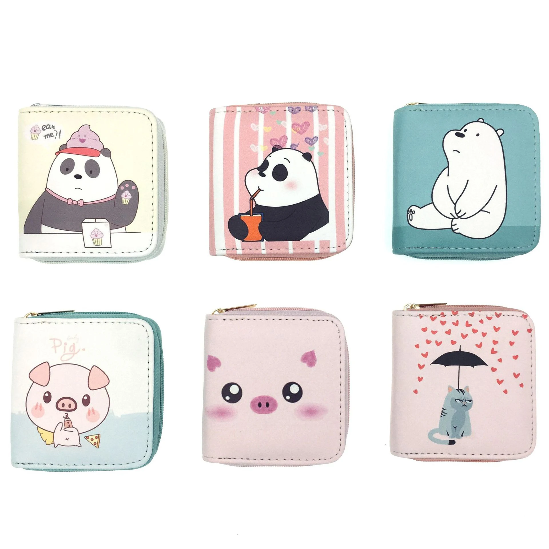 Милый мультфильм животных печатных женщин маленький короткий кошелек на молнии
