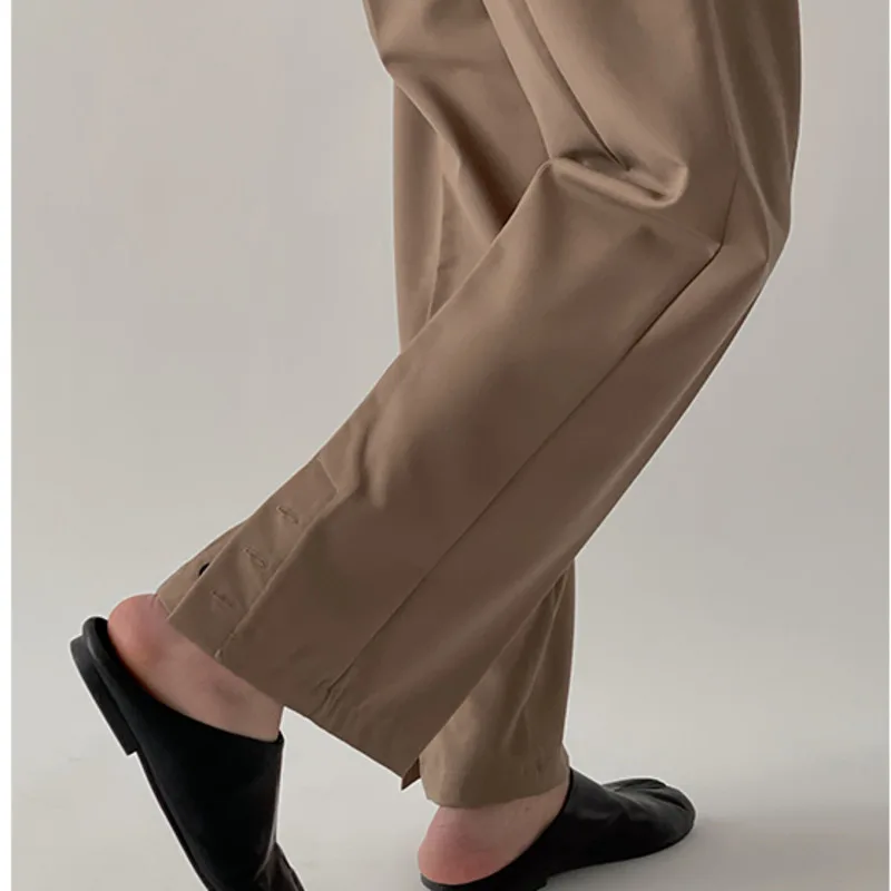 

IEFB men's clothing straight business trousers korean streetwear fashion design back button vent loose suit pants for male