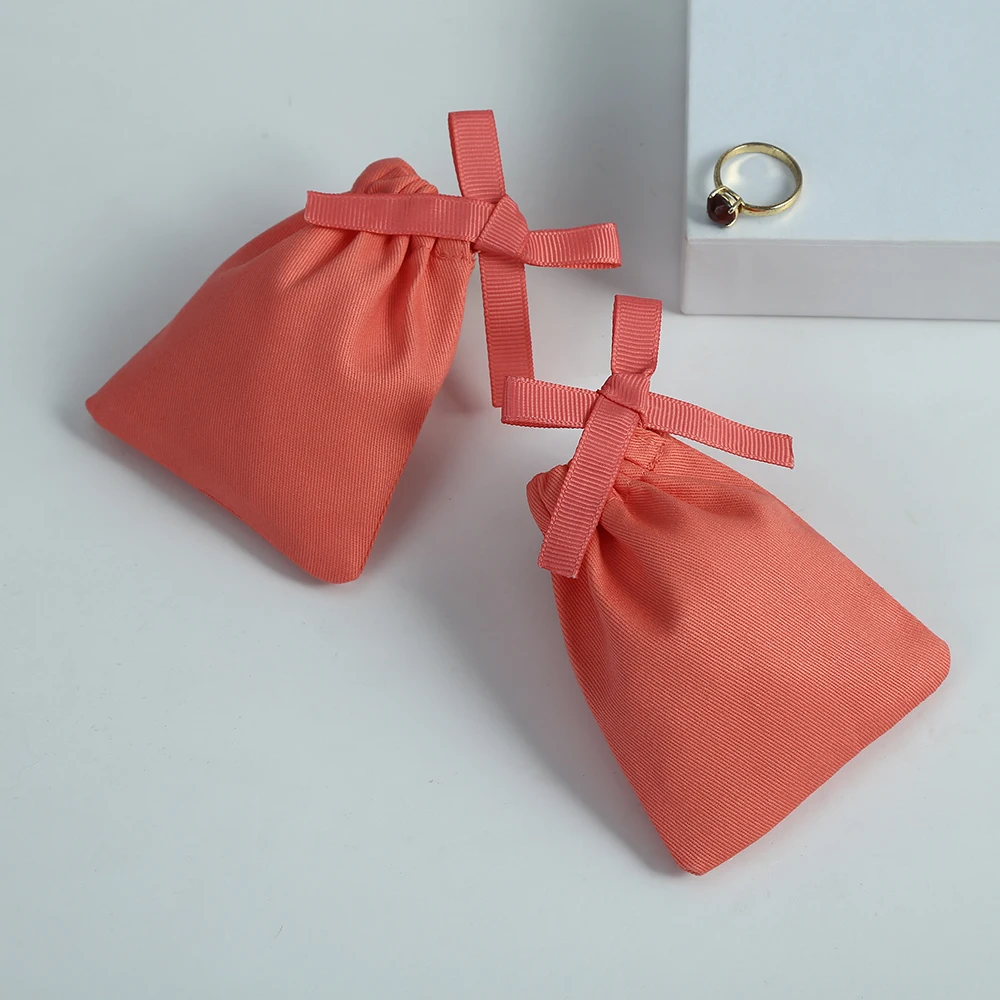 20pcs Hot Red Cotton Canvas Bags with Ribbon Small Necklace Earring Packaging Pouch Wedding Favor Gift Bag Jewelry Package Pouch