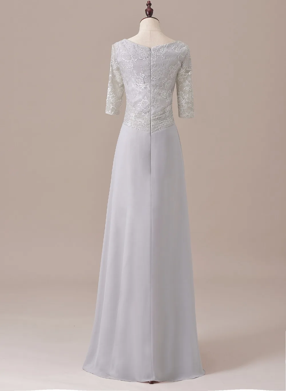 

Ruffles Elegant Half Sleeves Lace Mother Of the Bride Dress Silver Grey For Wedding Groom 2019 Long Formal Evening Dress SLD-M12