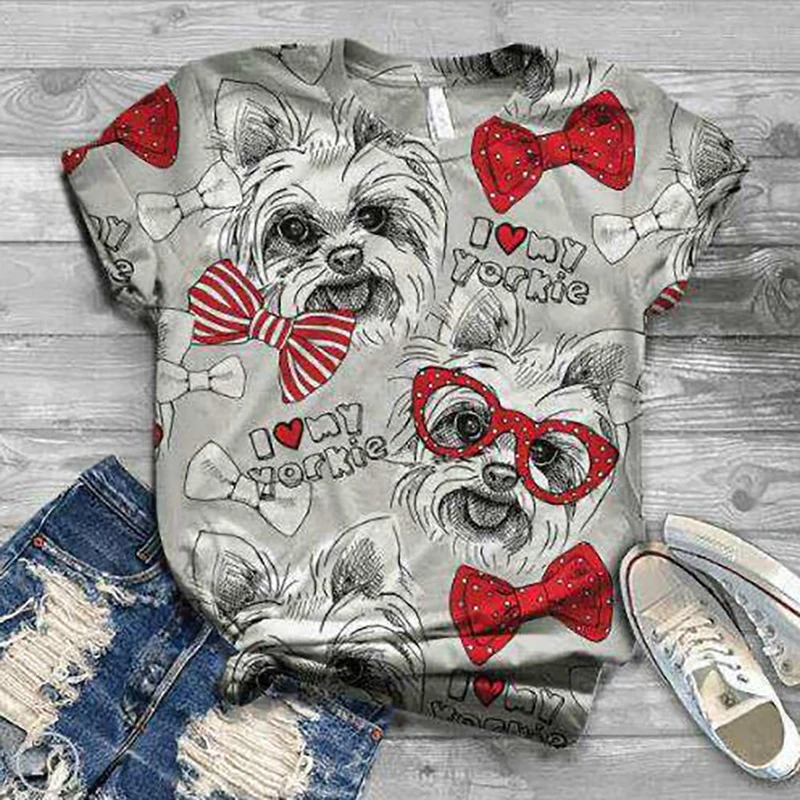 

Футболка женская с принтом очков и собак, милая рубашка в стиле Харадзюку, топ с коротким рукавом, одежда для женщин, футболка с графическим ...