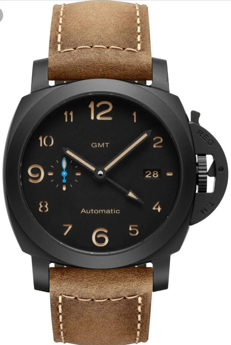 

Classic New Men Automatic Mechanical Sapphire Stainless Steel Watches Silver Brown Leather Luminous GMT Watch Black Case