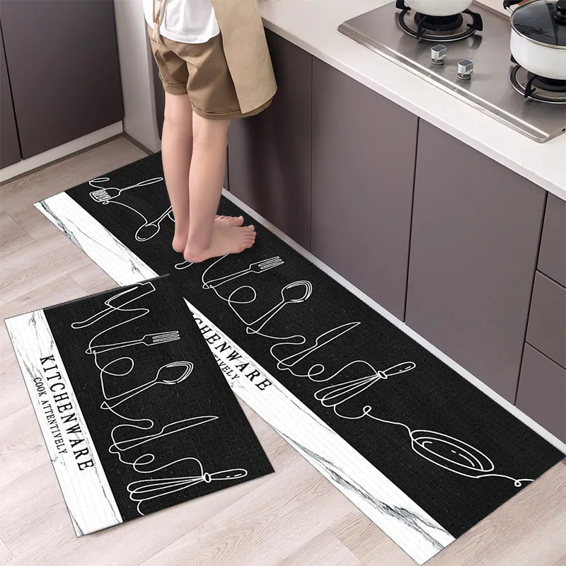 

Tableware Pattern Kitchen Mat Home Bedroom Balcony Anti-slip Entrance Doormat Living Room Decoration Floor Mats 40x120cm Carpet