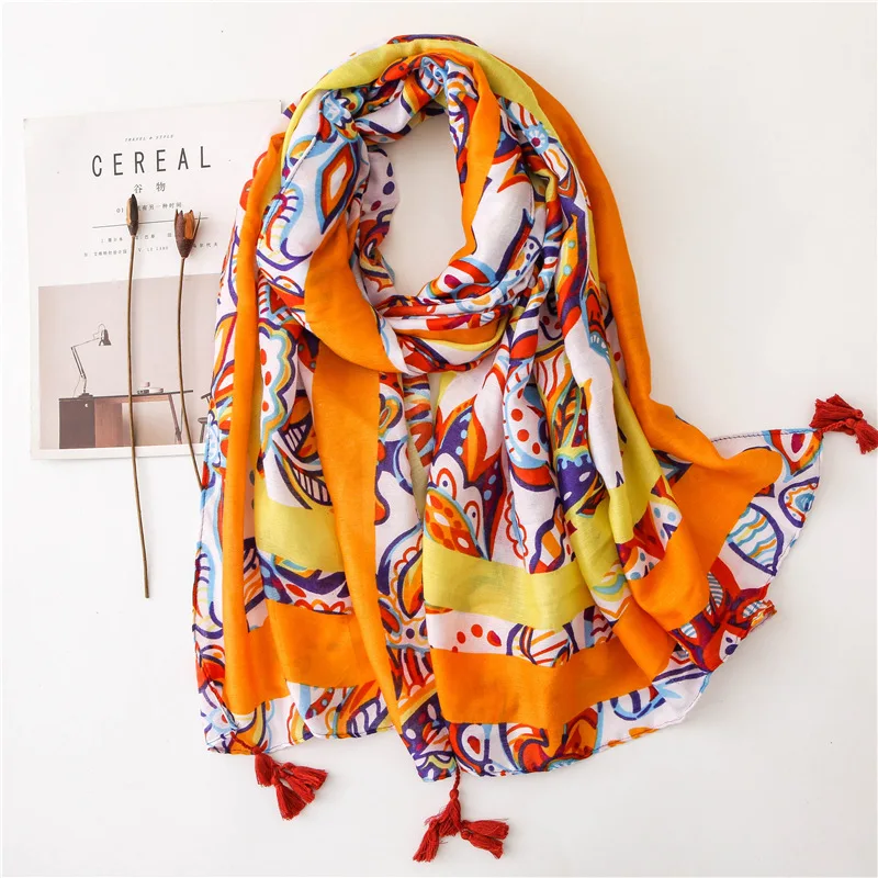 Женская модная вискозная шаль с кисточками шарф из пашмины оранжевого цвета