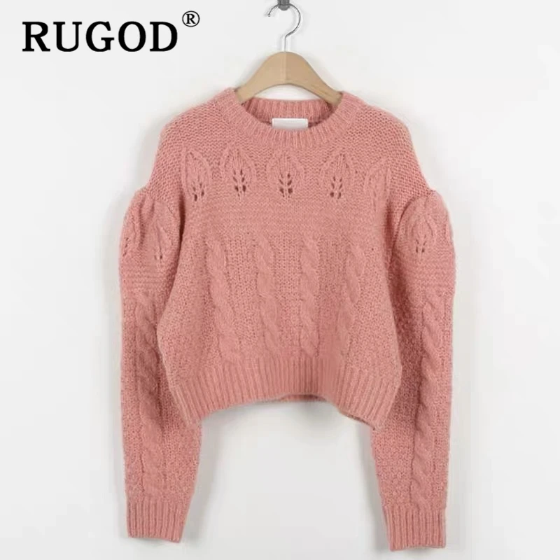 RUGOD ins Fashion knitted sweater women Vintage puff sleeve round neck pullovers female 2019 winter auturm warm knitwear | Женская