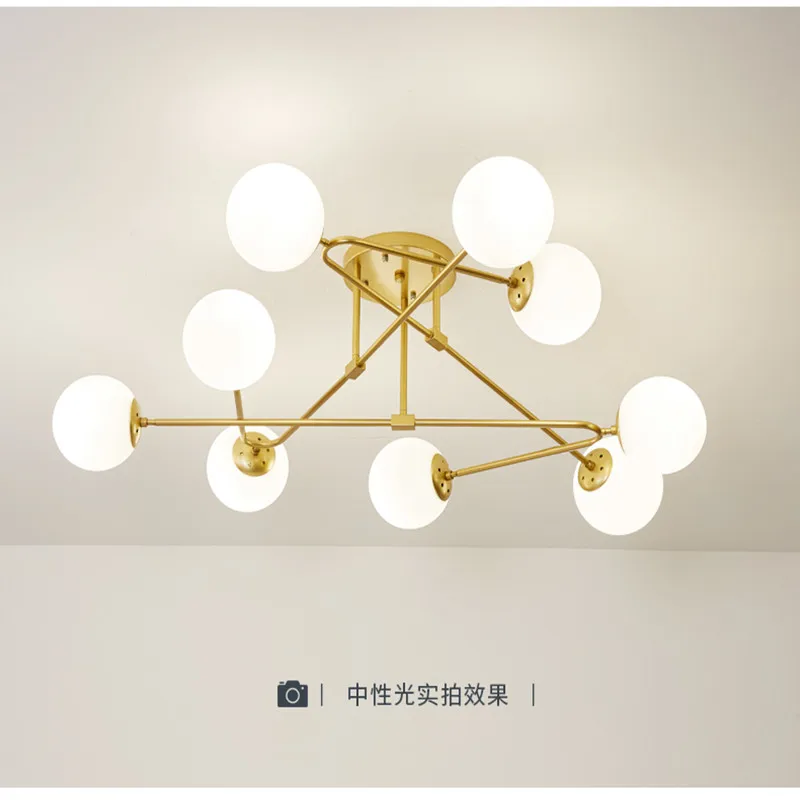 Скандинавская Светодиодная потолочная люстра лампа с несколькими насадками для