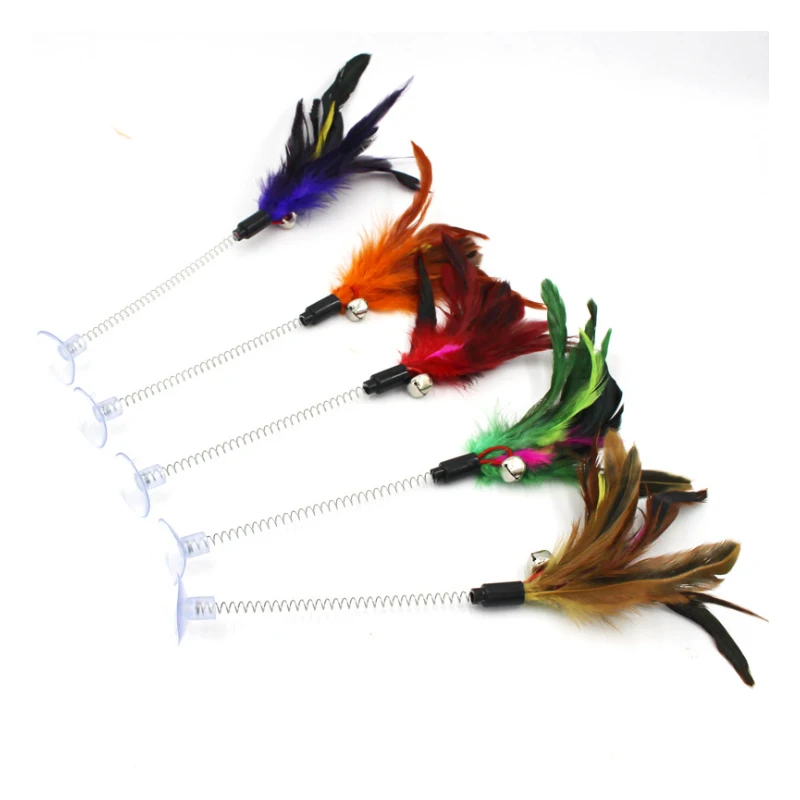 MZHQ 1 шт. Забавные игрушки с пером и колокольчиком на присоске для кошек эластичные