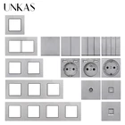 Панель UNKAS из серого стекла, для самостоятельной сборки, французская розетка европейского стандарта, двойной разъем USB 1, 2, 3, 4, переключатель 12